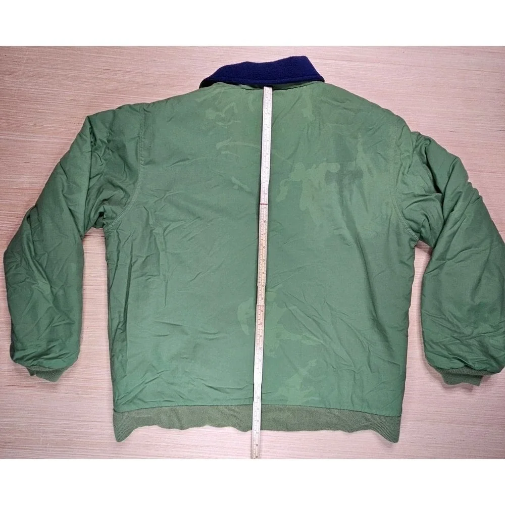LL Bean Warm-Up Jacket Mens L Green Fleece Lined Polartec Bomber Coat READ FLAWS